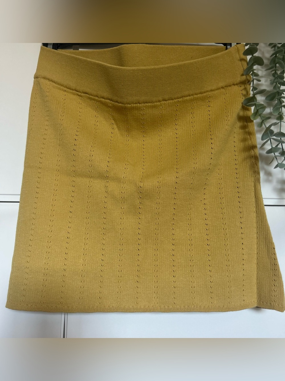 Free People Mustard Eyelet Knit Mini Skirt